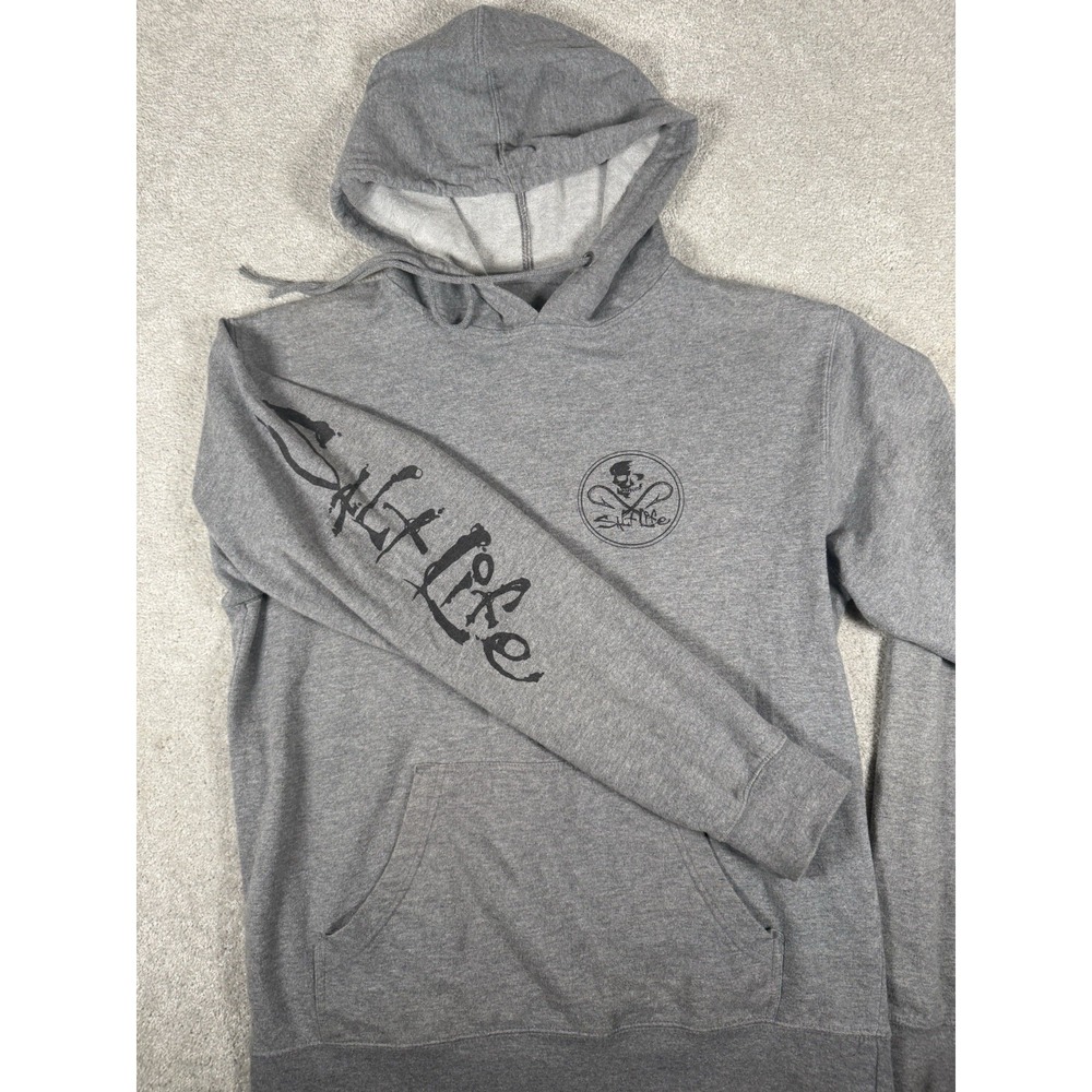 Salt Life Live Salty Skull Mens Pullover Hoodie‎ Size L Gray Pockets Long Sleeve